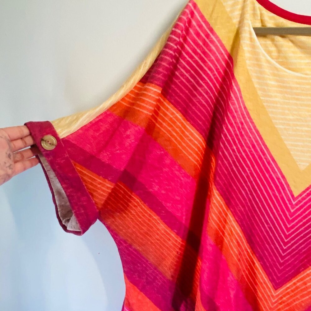 Chevron Print Plus Size Poncho Top With Buttoned Sleeves Multicolor 26/28 - Picture 3 of 8